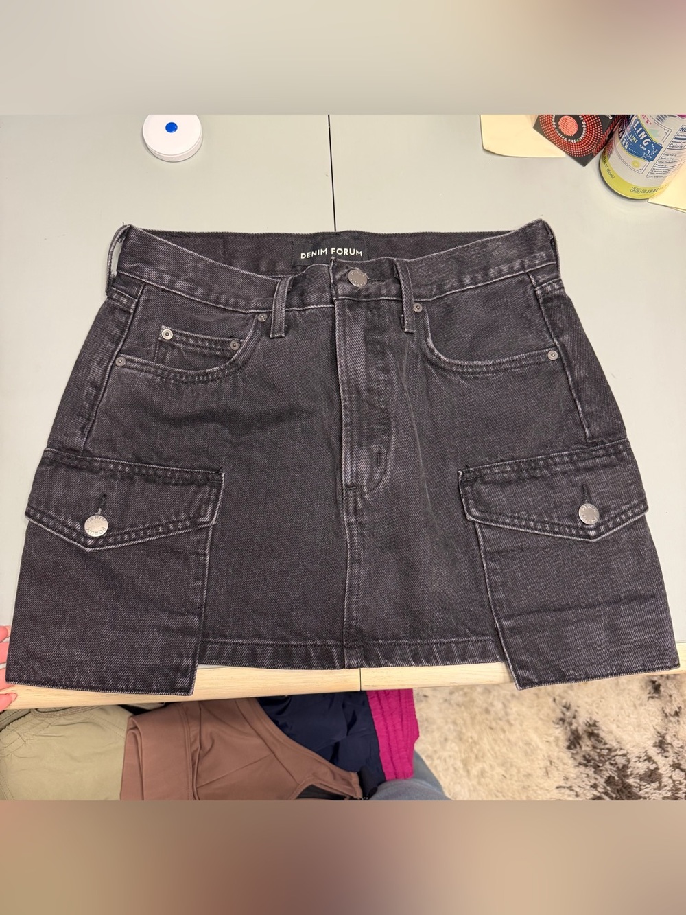 Denim Forum Black Cargo Pocket Mini Skirt Aritzia - Picture 2 of 4